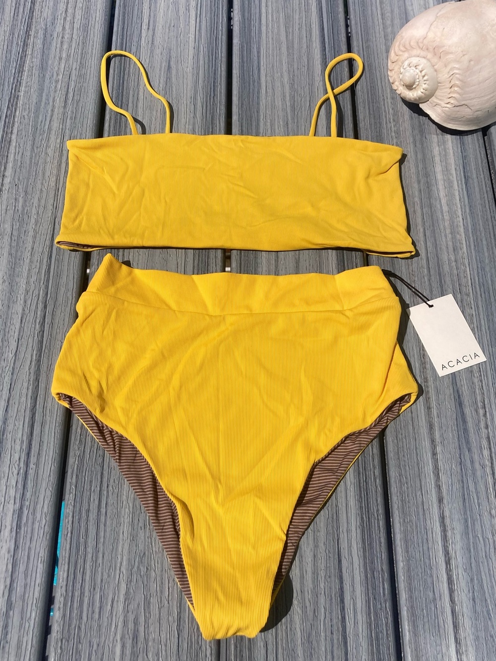 ACACIA Set - x Free People Rhoads Bikini Top & Solento Bottom in Lemon Ribbed XL